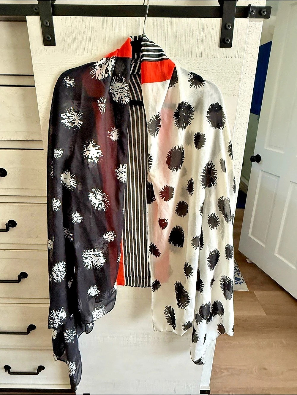 Abstract Print Scarf in Black & White with Orange Accent Brand New